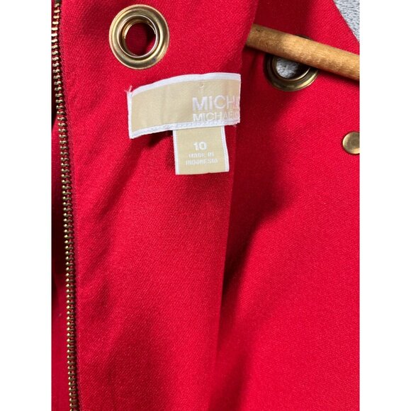Michael Kors Dress Women's Size 10 Red Golden Circles Preppy Long Sleeve - Picture 2 of 10